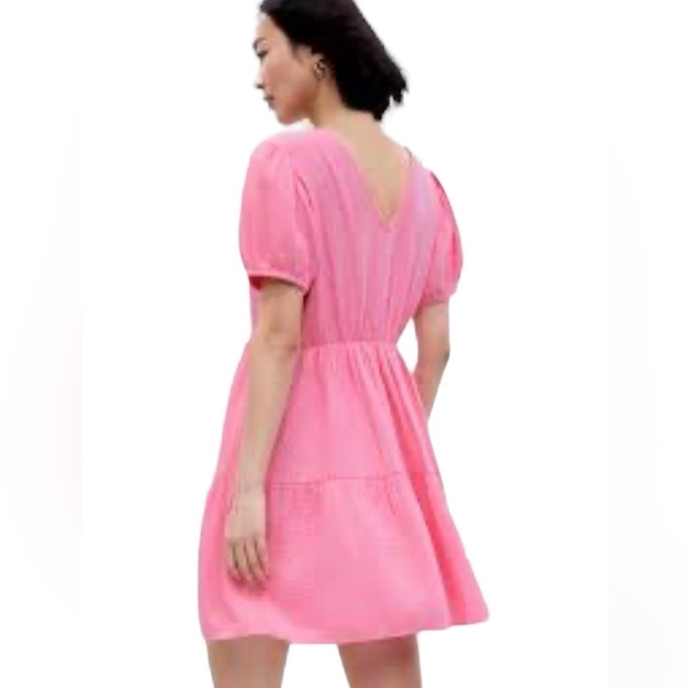 GAP Mini Dress Crinkle Gauze Puff Short Sleeve Tiered Pink Women Size S - Picture 3 of 12